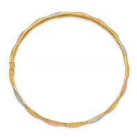14K Bracelet with White and Rose Rhodium Polished and Satin Diamond-cut 5.00mm Flexible Round Bangle view 2