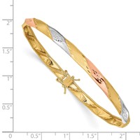 14K Bracelet with White and Rose Rhodium Polished and Satin Diamond-cut 5.00mm Flexible Round Bangle view 3