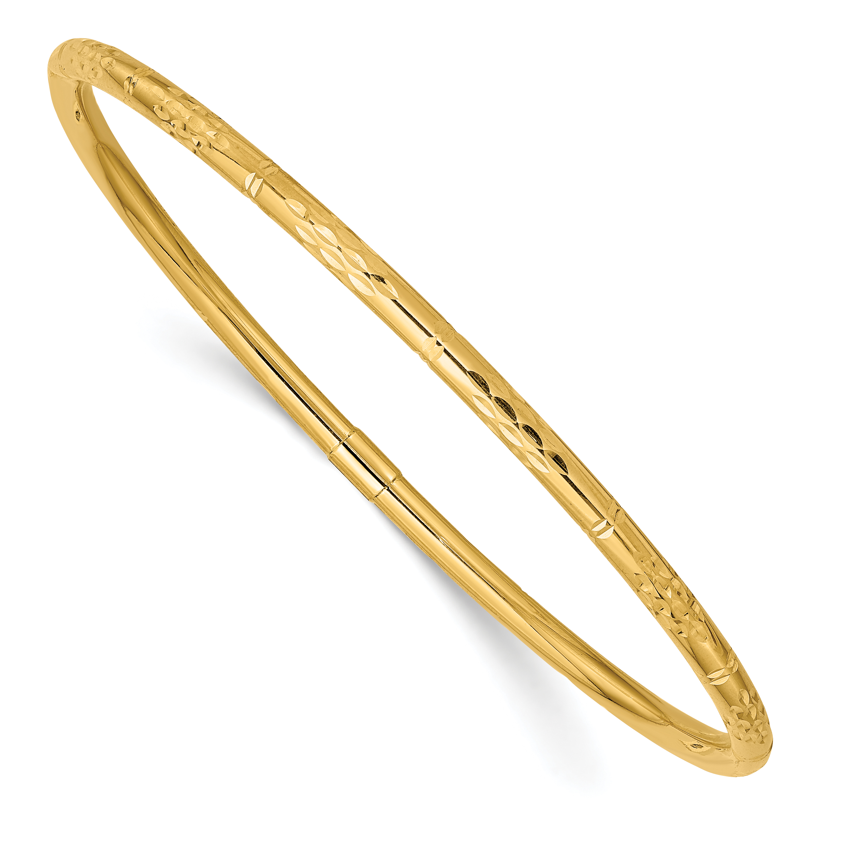 14k Polished Diamond-cut 3.00mm Slip-on Round Bangle Bracelet (DB611)