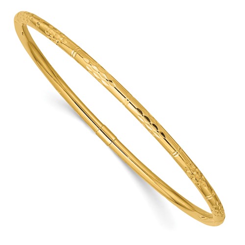 14K Yellow Gold Polished Diamond-cut 3.00mm Slip-on Round Bangle Bracelet