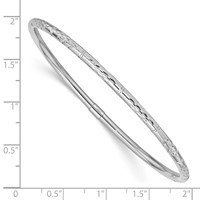 14K White Gold Polished Diamond-cut 3.00mm Slip-on Round Bangle Bracelet view 3