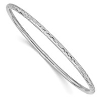 14K White Gold Polished Diamond-cut 3.00mm Slip-on Round Bangle Bracelet view 1