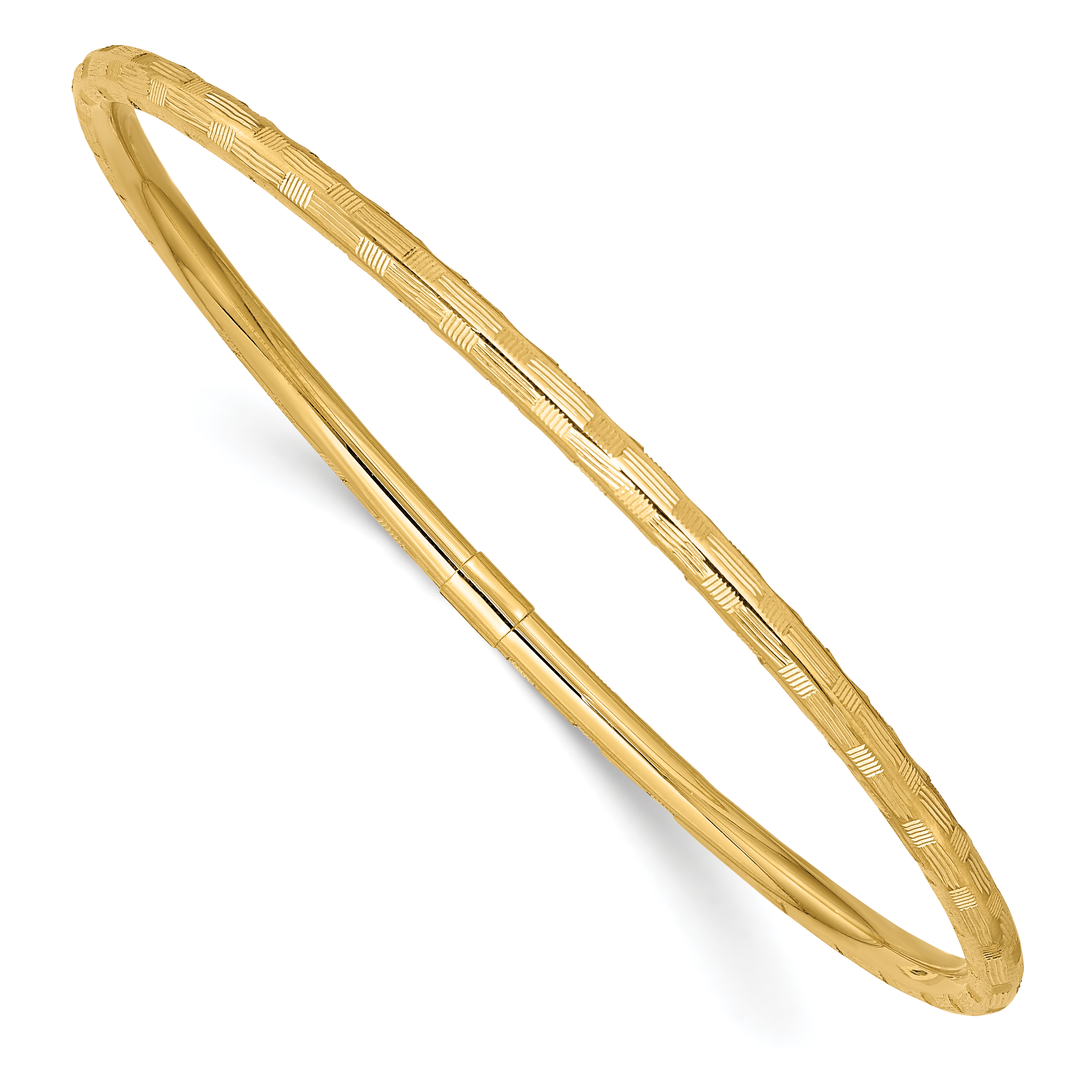 14k Polished Diamond-cut 3.00mm Slip-on Round Bangle Bracelet (DB613)