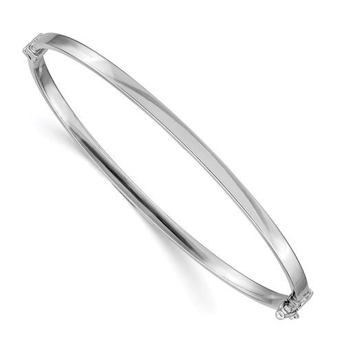 14K White Gold Polished 3.00mm Hinged Oval Bangle Bracelet