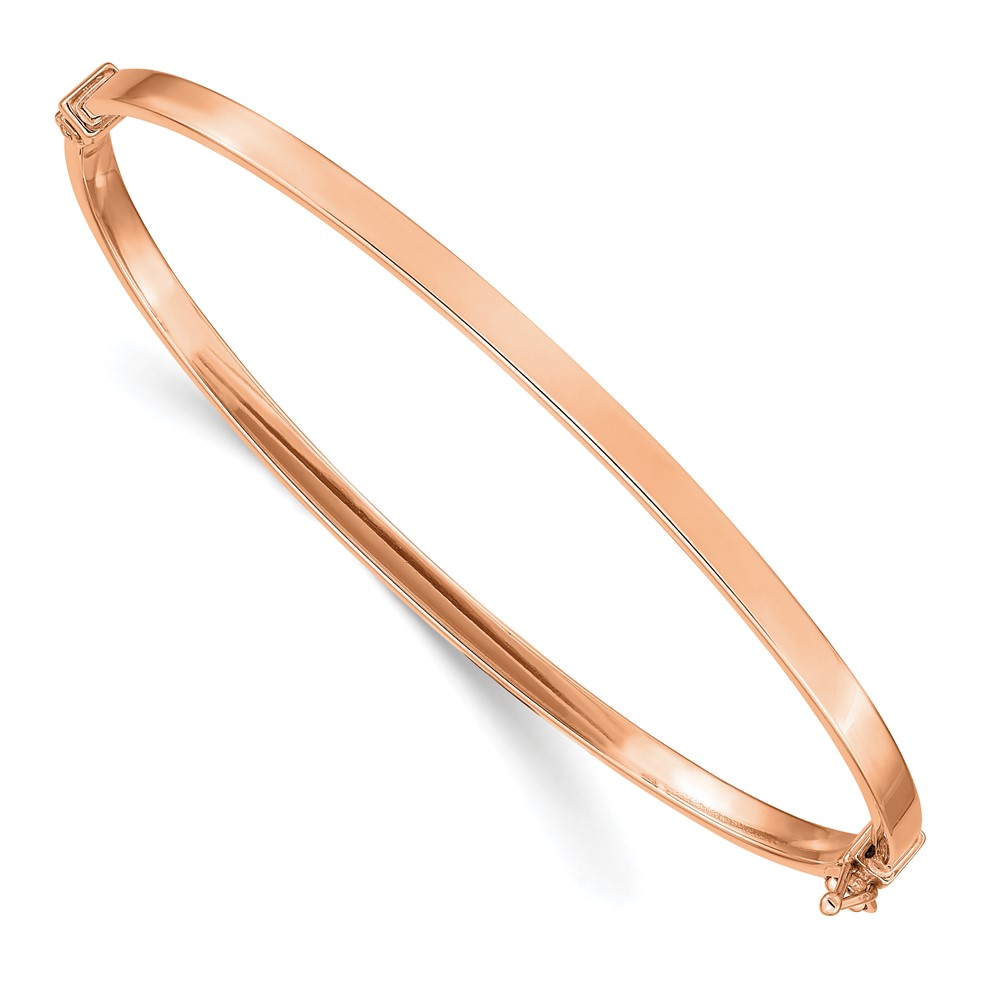 14K Rose Gold Polished 3.00mm Hinged Oval Bangle Bracelet