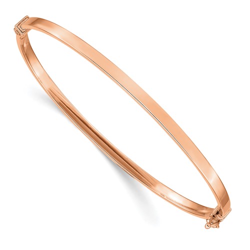 14K Rose Gold Polished 3.00mm Hinged Oval Bangle Bracelet