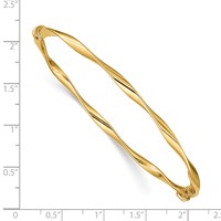 14K Yellow Gold Polished Twisted 3.00mm Hinged Oval Bangle Bracelet view 2