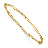 14K Yellow Gold Polished Twisted 3.00mm Hinged Oval Bangle Bracelet view 1