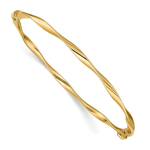 14K Yellow Gold Polished Twisted 3.00mm Hinged Oval Bangle Bracelet