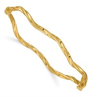 14K Yellow Gold Polished Twisted 3.00mm Hinged Oval Bangle Bracelet view 1