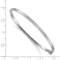 14K White Gold Polished Textured Stripe 3.00mm Hinged Oval Bangle Bracelet view 2