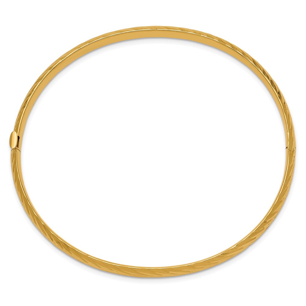 14k 3/16 Polished Textured 4.75mm Hinged Oval Bangle Bracelet (DB652)