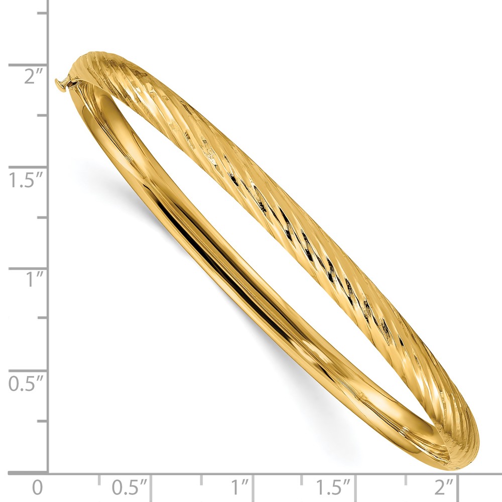 14k 3/16 Polished Textured 4.75mm Hinged Oval Bangle Bracelet (DB652)