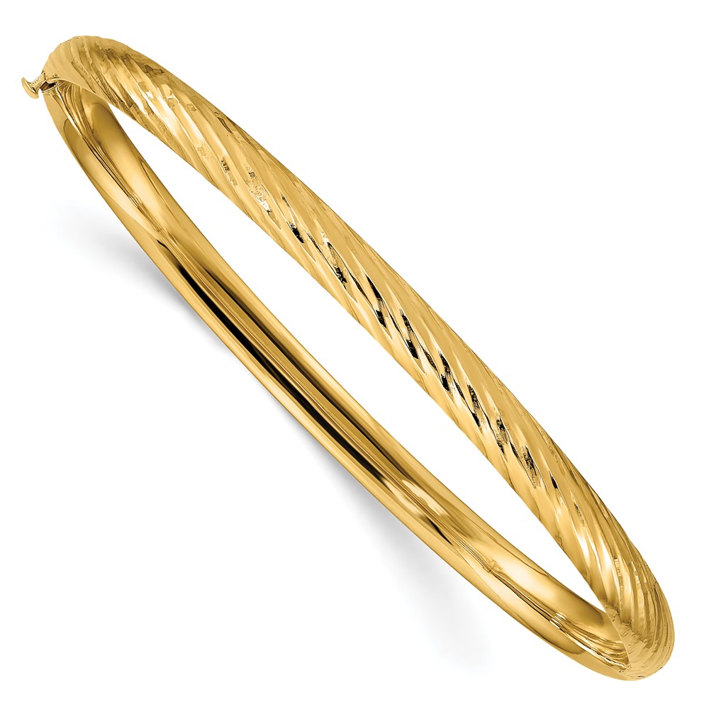 14k 3/16 Polished Textured 4.75mm Hinged Oval Bangle Bracelet (DB652)