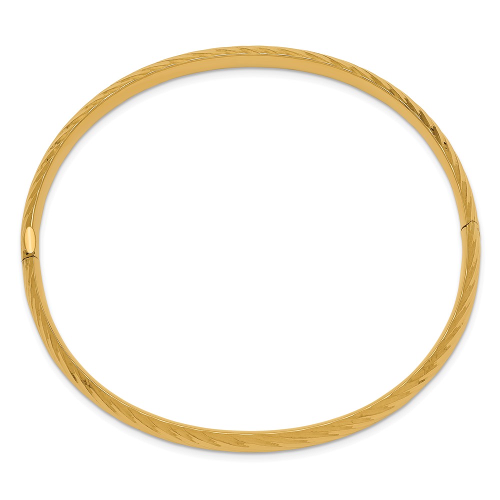 14k 4/16 Polished Textured 6.00mm Hinged Oval Bangle Bracelet (DB653)