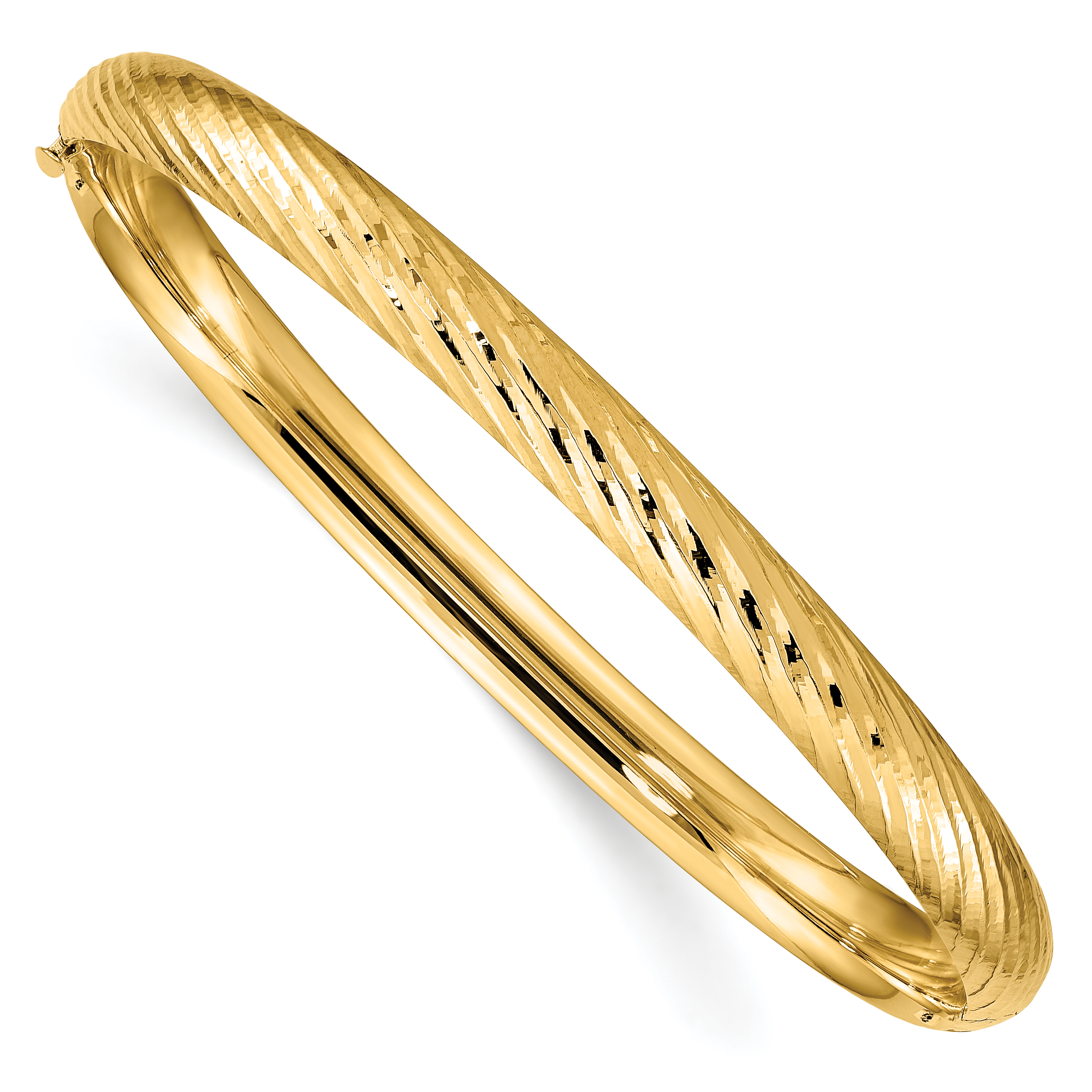 14k 4/16 Polished Textured 6.00mm Hinged Oval Bangle Bracelet (DB653)