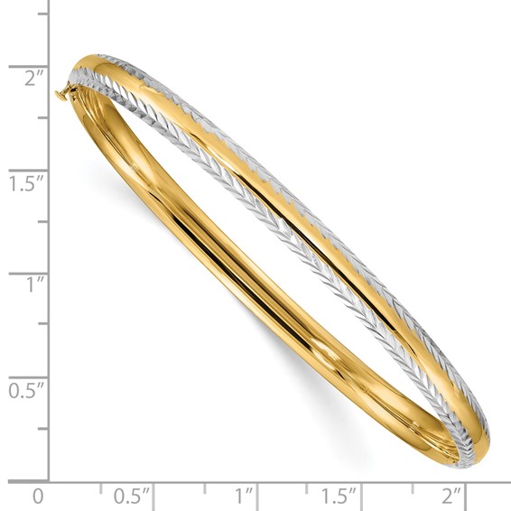 14k 3/16 with White Rhodium Diamond-Cut 4.75mm Hinged Round Bangle Bracelet