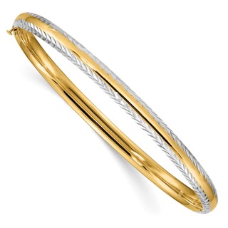 14k 3/16 with White Rhodium Diamond-Cut 4.75mm Hinged Round Bangle Bracelet