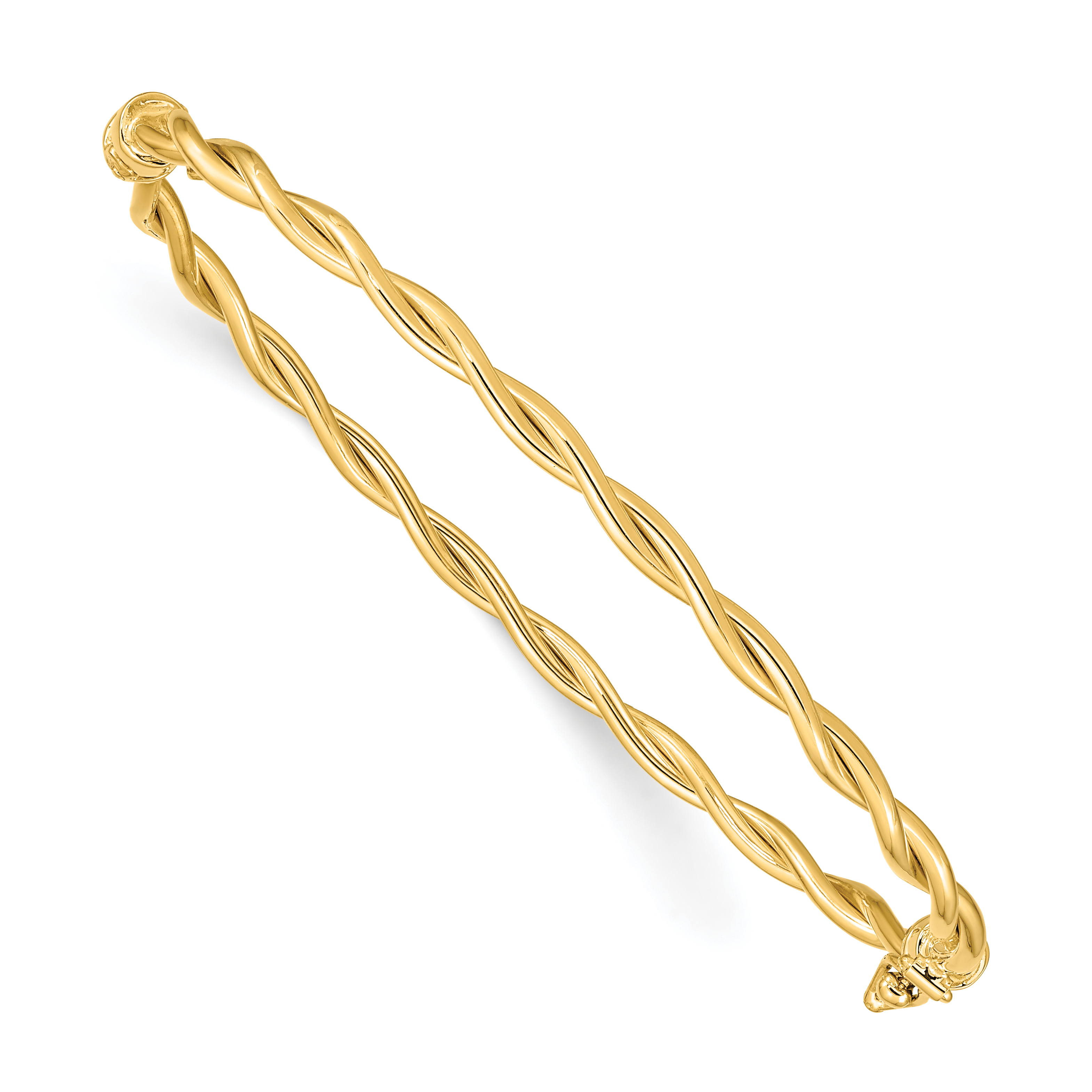 14K Polished and Twisted 2.90mm Hinged Oval Bangle Bracelet (DB669)