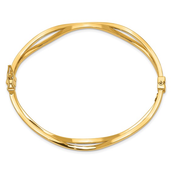 14K Polished Wavy 7.00mm Hinged Oval Bangle Bracelet