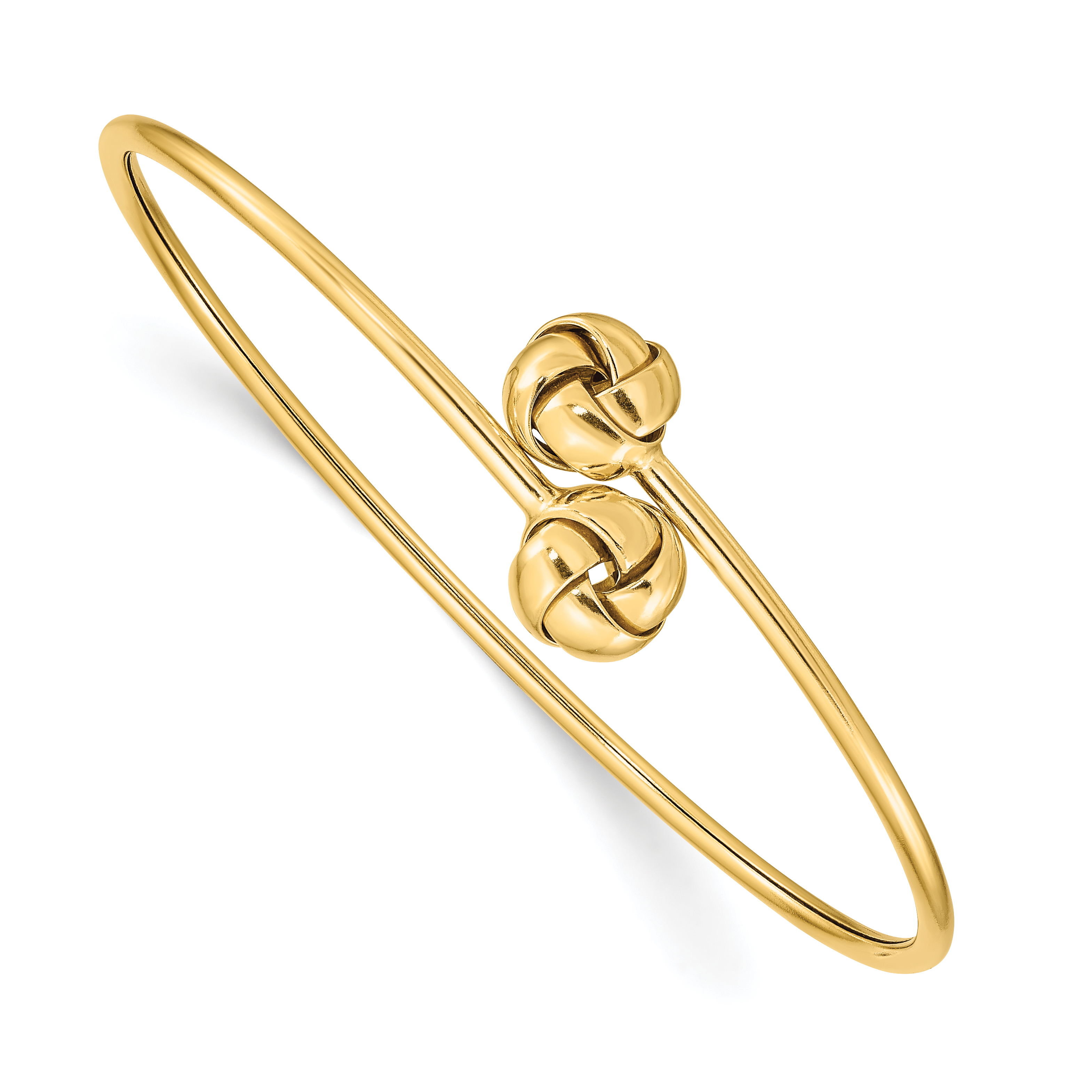 14K Polished 9.5mm Love Knot 2.00mm Flexible Oval Bangle Bracelet (DB674)