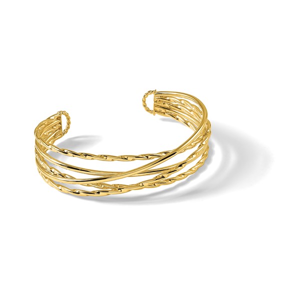 14k Polished Multi Tube Oval Cuff Bangle Bracelet