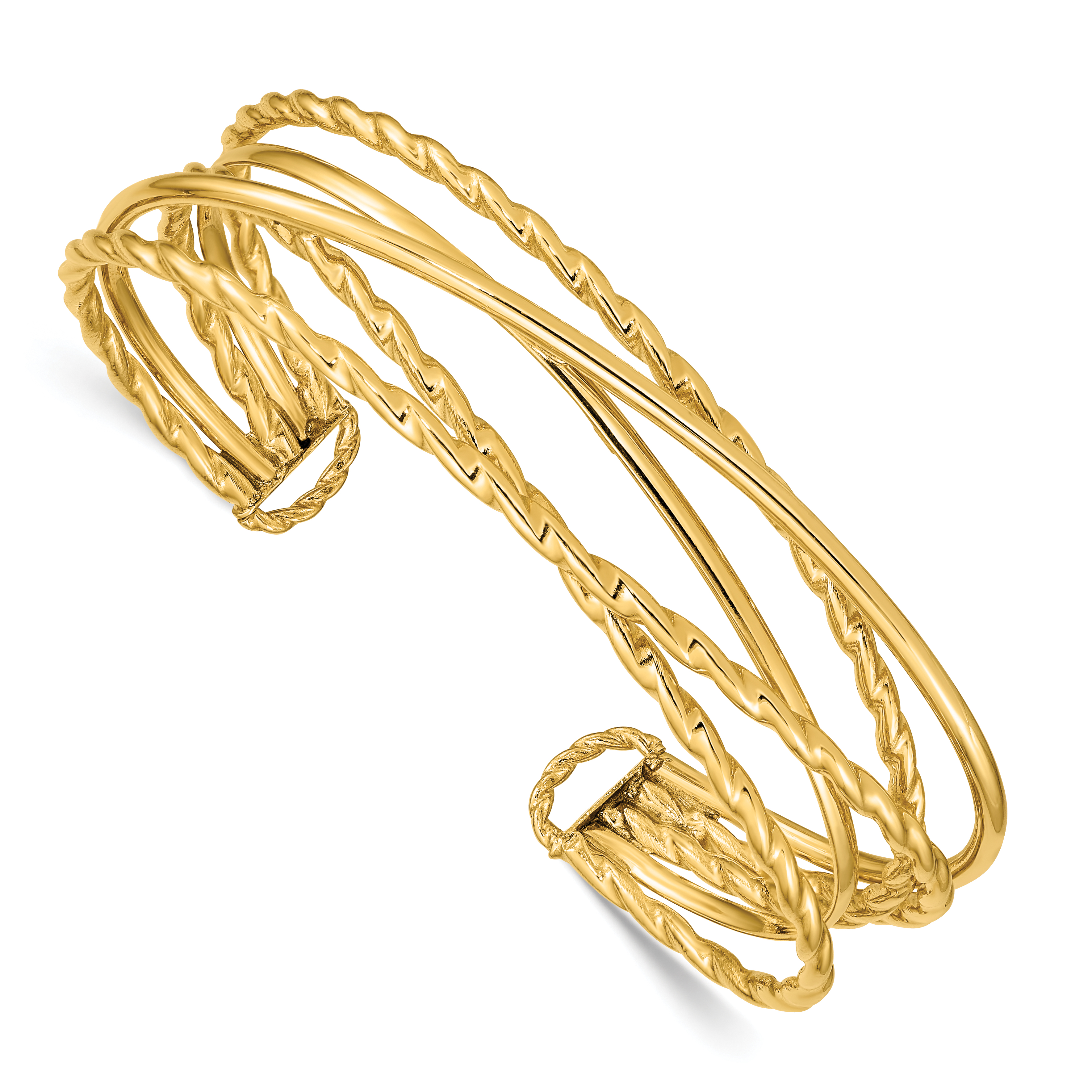 14k Polished Multi Tube Oval Cuff Bangle Bracelet (DB681)