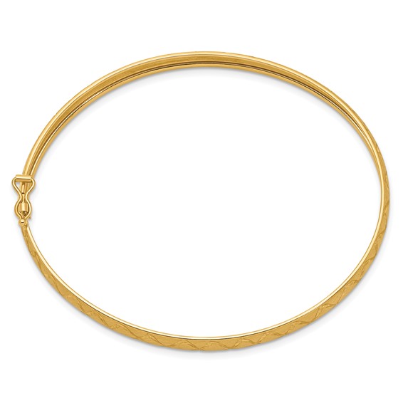 14K Satin D/C X-Pattern Oval Flexible Bangle