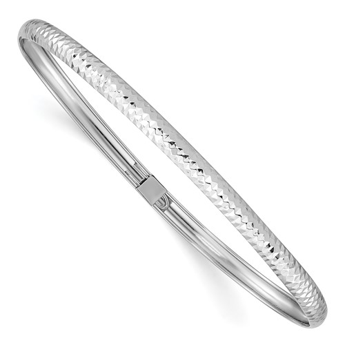 14k White Gold Polished Textured 4.00mm Flexible Oval Bangle Bracelet