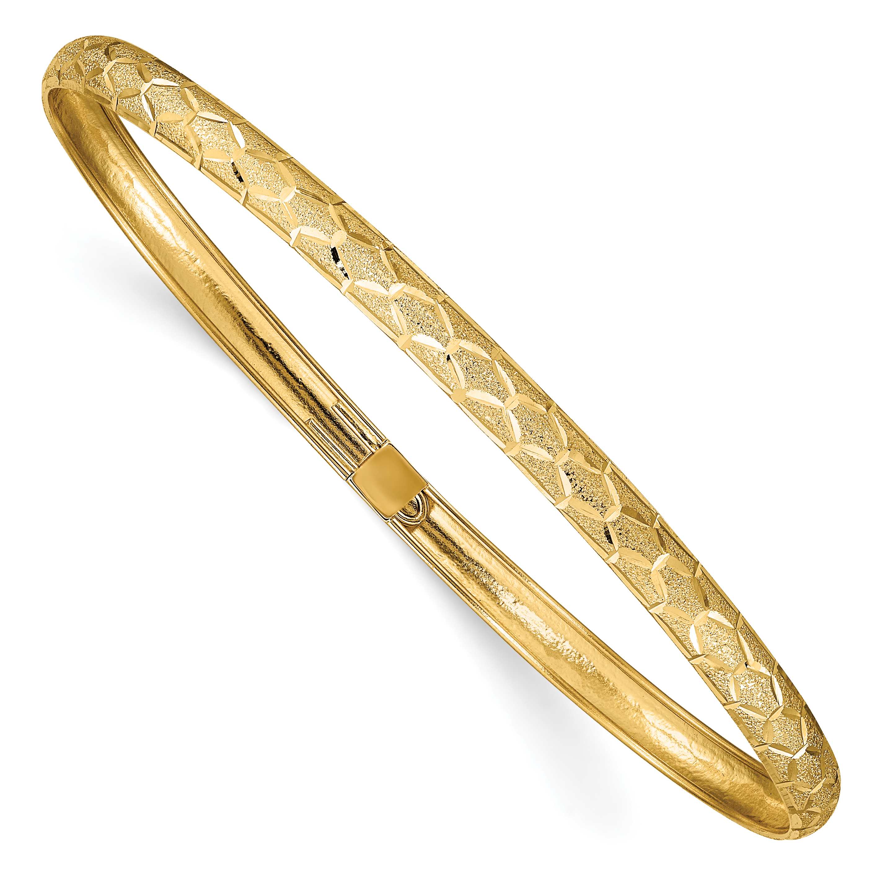 14k Hexagonal Design Diamond-cut 4.50mm Flexible Oval Bangle Bracelet (DB696)