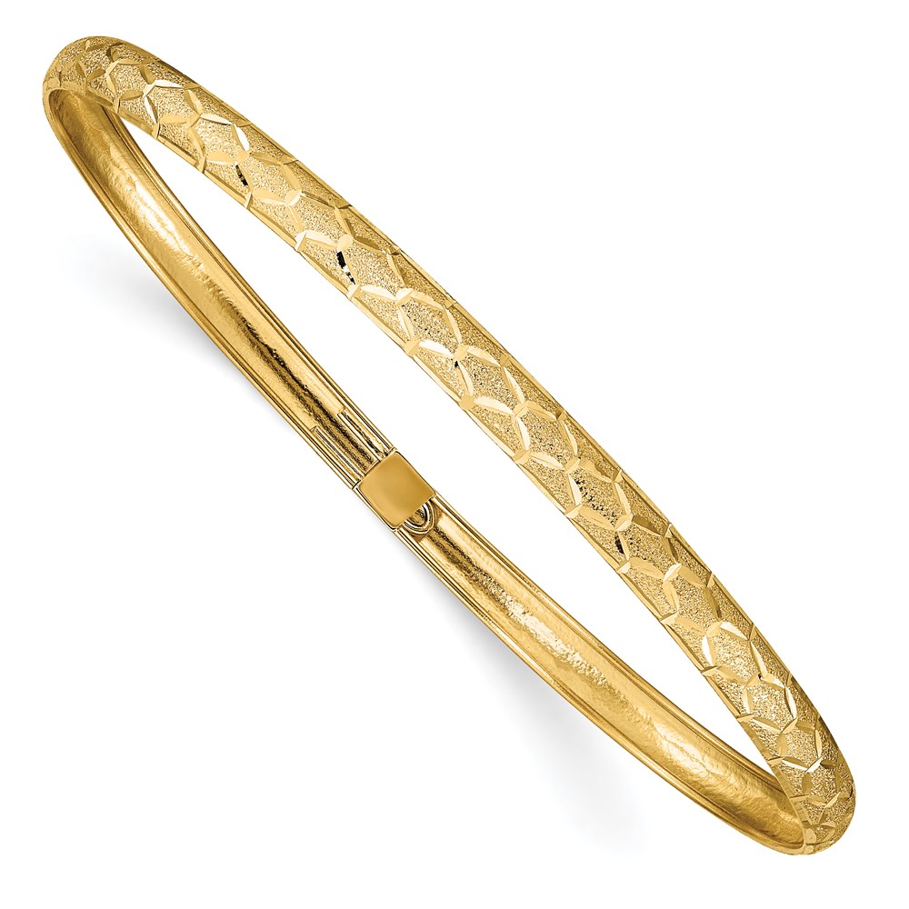 14k Hexagonal Design Diamond-cut 4.50mm Flexible Oval Bangle Bracelet (DB696)