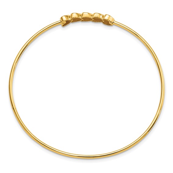 14K and White Rhodium Polished Diamond-cut Hearts 1.50mm Slip-on Round Bangle Bracelet