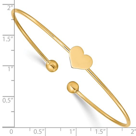 14K Polished Heart 1.50mm Flexible Oval Bangle Bracelet