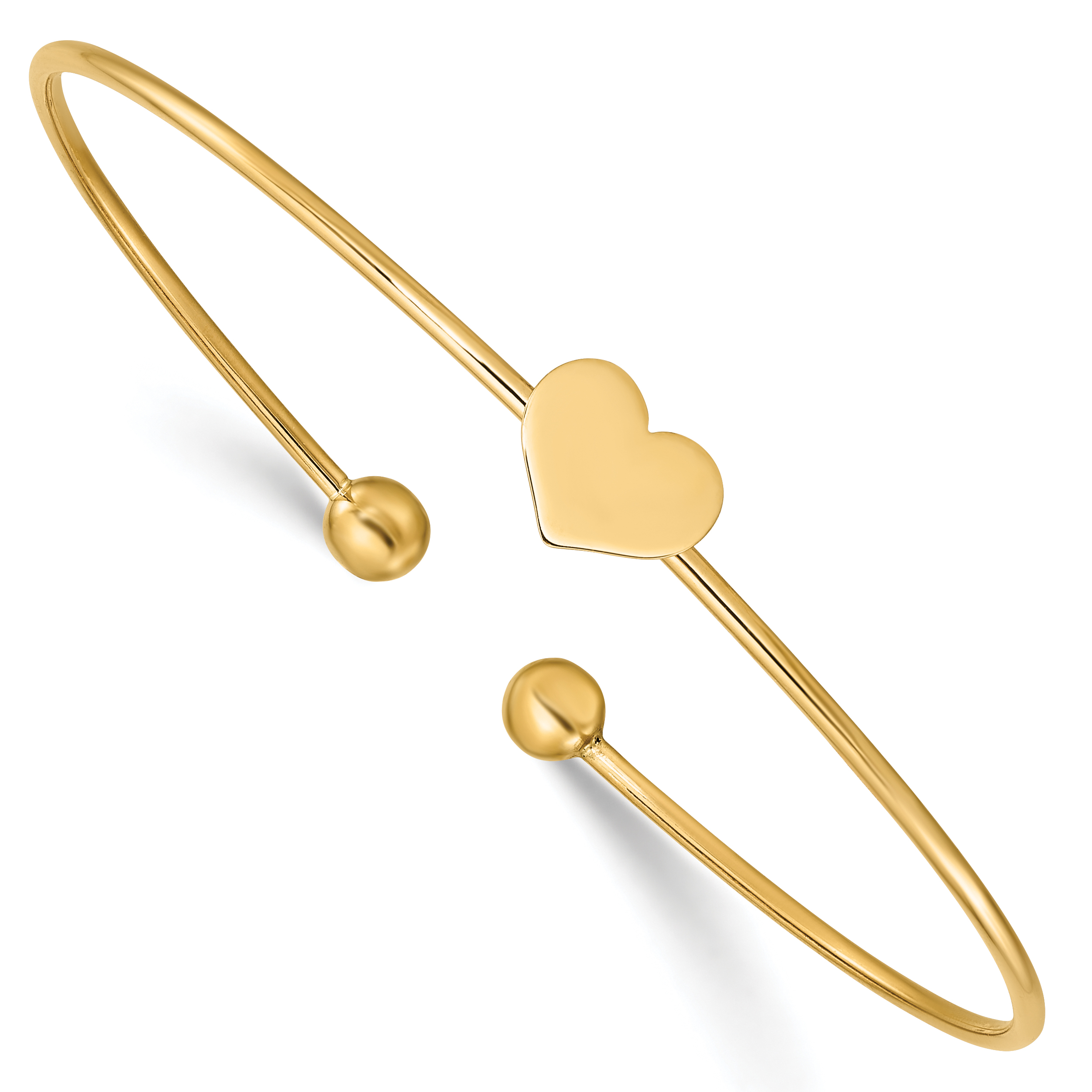 14K Polished Heart 1.50mm Flexible Oval Bangle Bracelet (DB712)