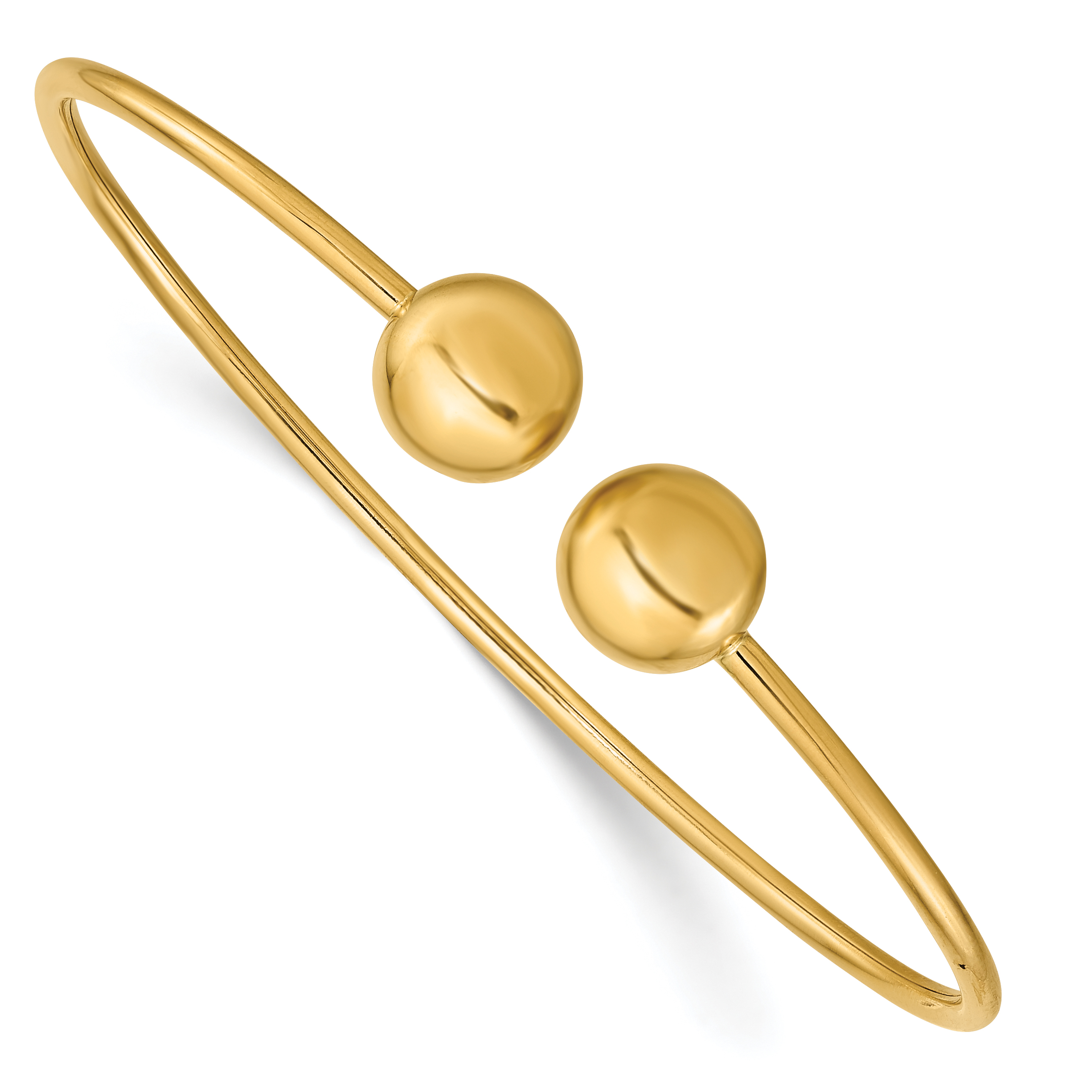 14K Polished 9.5mm Ball 2.00mm Flexible Oval Cuff Bangle Bracelet (DB717)