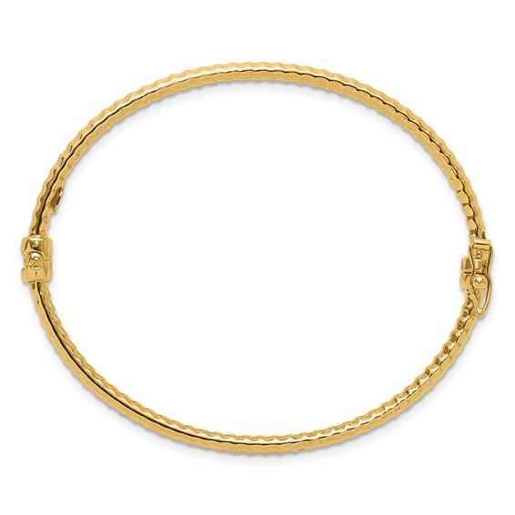 14K Polished and Textured 3.00mm Hinged Oval Bangle Bracelet