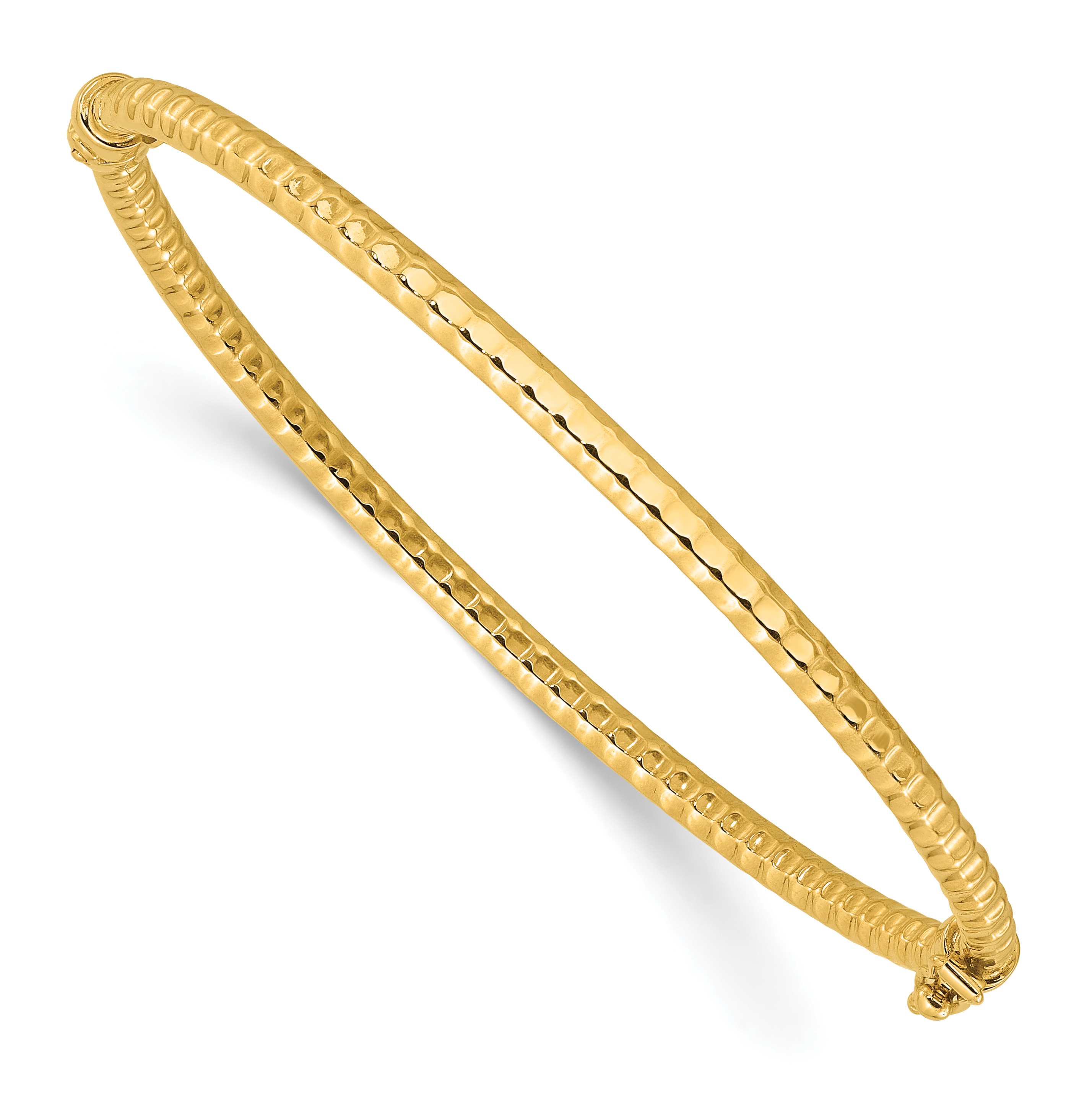 14K Polished and Textured 3.00mm Hinged Oval Bangle Bracelet (DB726)