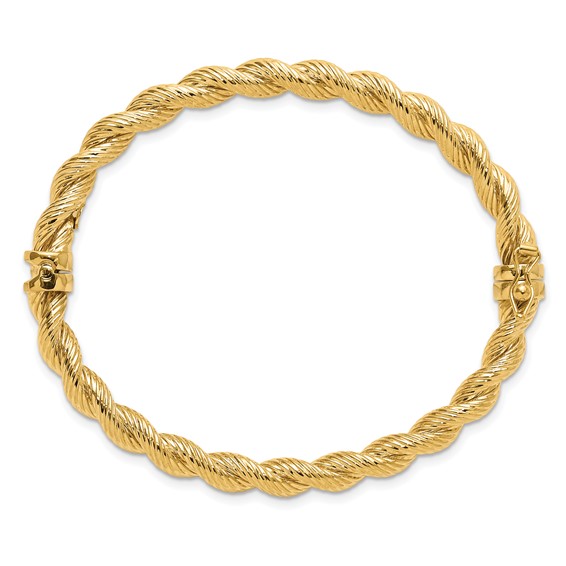 14K Polished and Textured 5.50mm Twisted Hinged Oval Bangle Bracelet