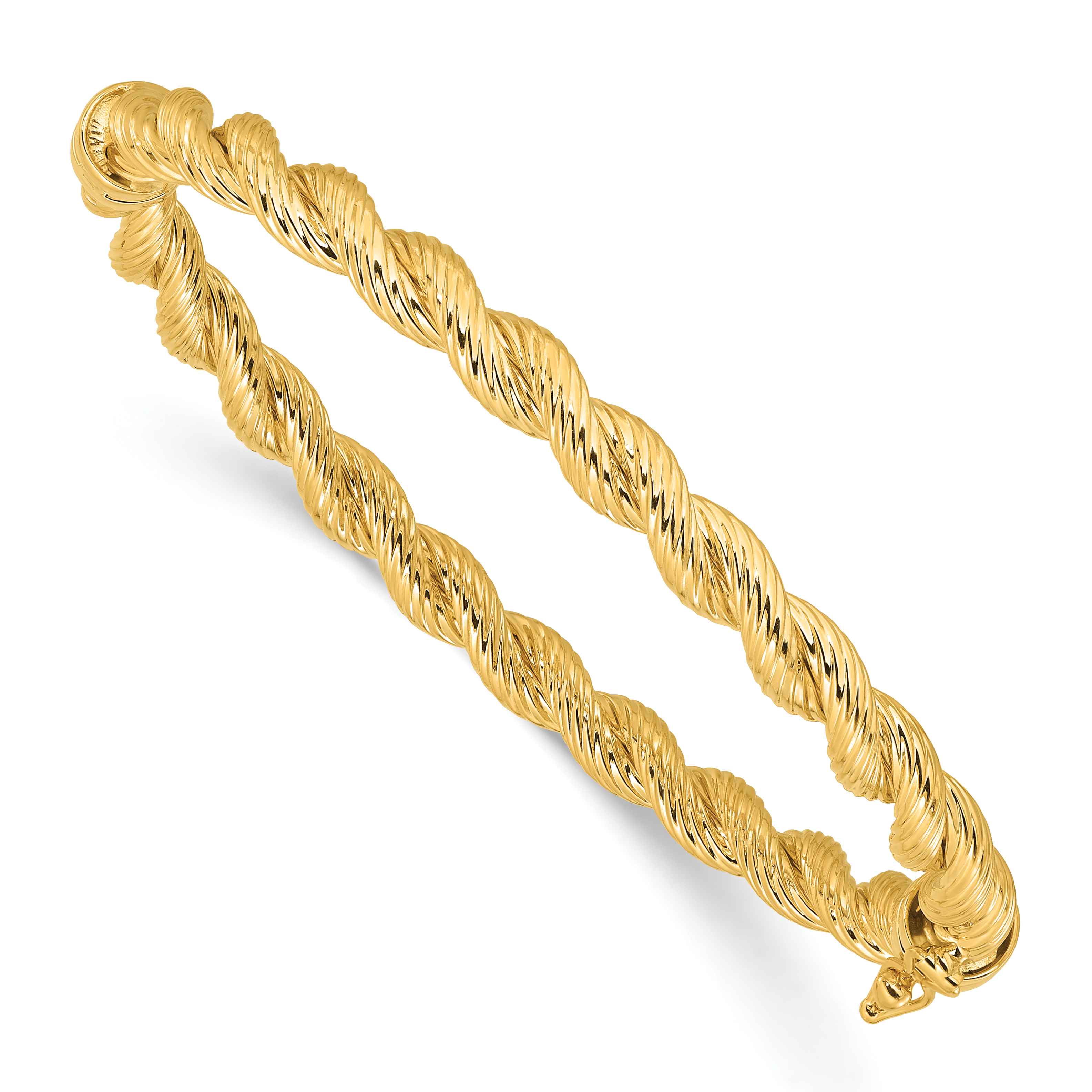 14K Polished and Textured 5.50mm Twisted Hinged Oval Bangle Bracelet (DB729)