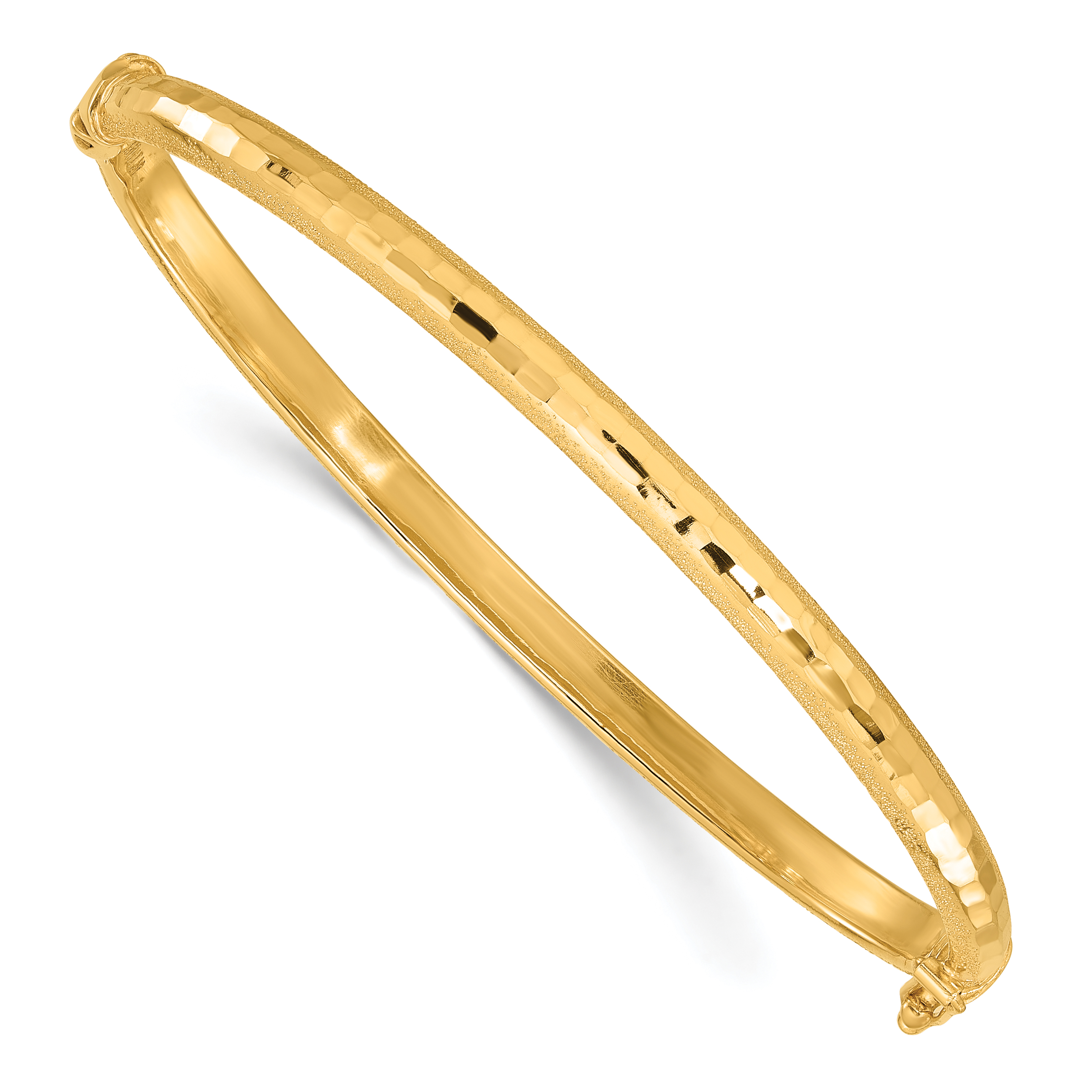 14K Gold Diamond-cut & Laser-cut Hinged Bangle Bracelet 5.27