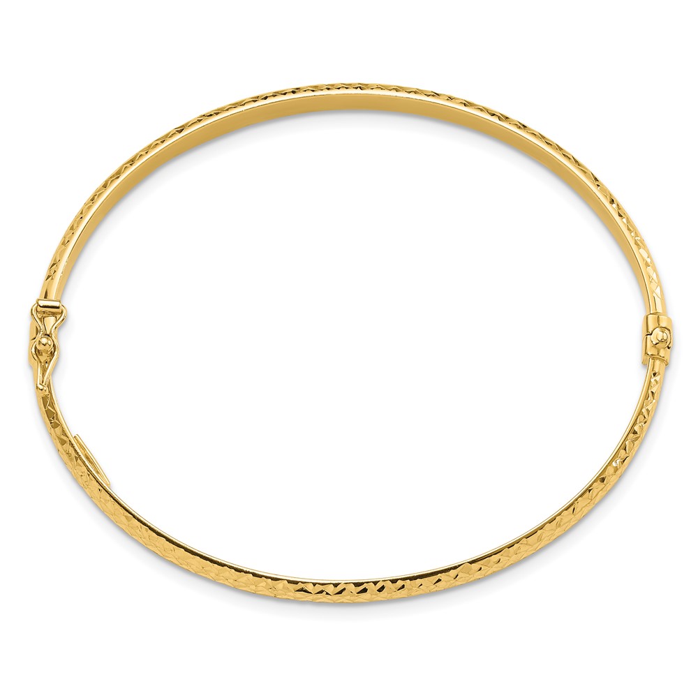 14K Polished Diamond-cut 4.00mm Hinged Oval Bangle Bracelet (DB733)