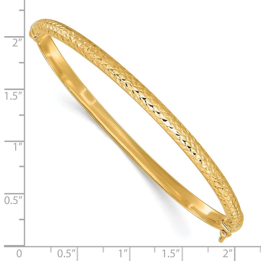 14K Polished Diamond-cut 4.00mm Hinged Oval Bangle Bracelet (DB733)