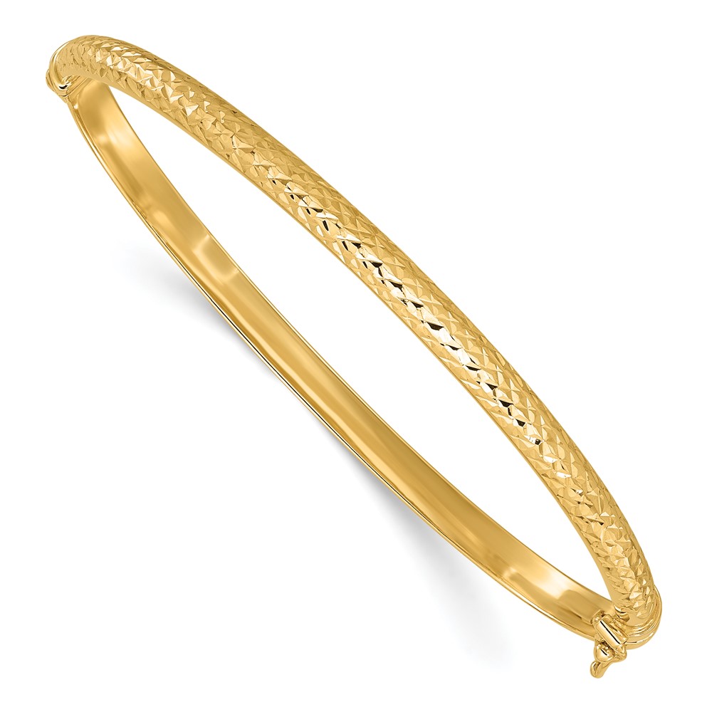 14K Polished Diamond-cut 4.00mm Hinged Oval Bangle Bracelet (DB733)