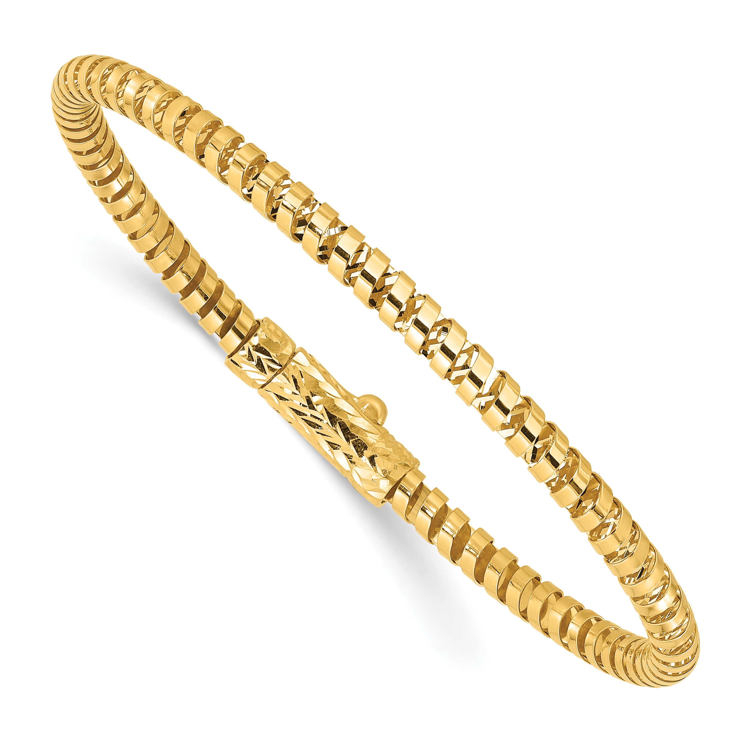 14K Polished and Diamond-cut Fancy Spiral 3.75mm Flexible Oval Bangle Bracelet (DB734)