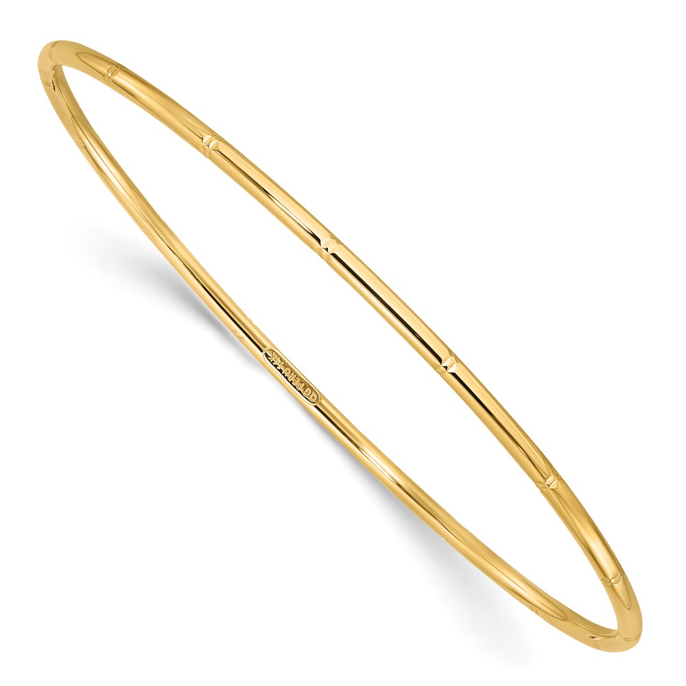 14k Polished Diamond-cut 2.00mm Slip-on Round Bangle Bracelet (DB736)