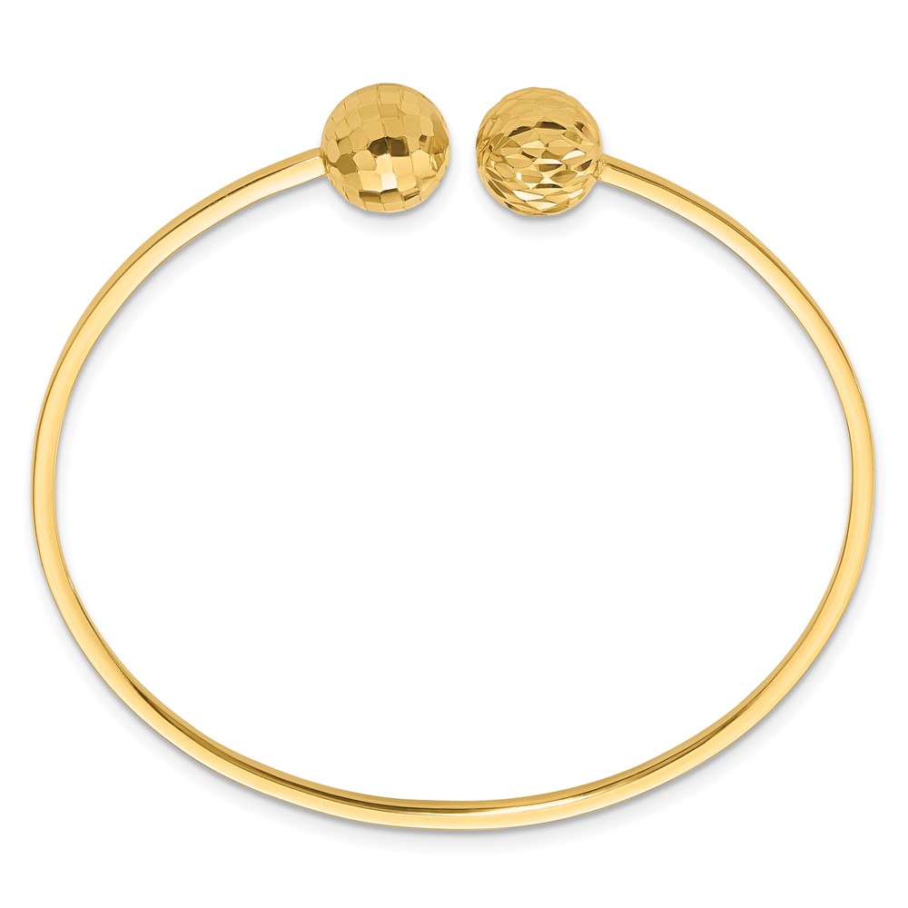 14K Polished and Diamond-cut 10mm Ball 2.00mm Flexible Oval Cuff Bangle Bracelet (DB738)