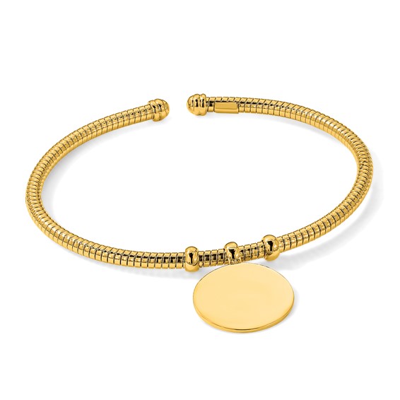 14K Polished and Textured Flexible Circle Dangle Bangle Bracelet