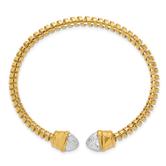 14K with Rhodium Diamond-cut Fancy Spiral Cuff Bracelet
