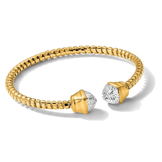 14K with Rhodium Diamond-cut Fancy Spiral Cuff Bracelet