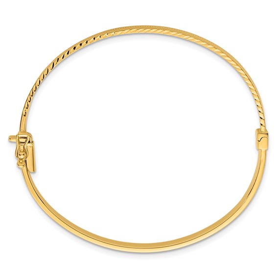 14k Polished 4.75mm Diamond-Cut Textured Hinged Oval Bangle Bracelet